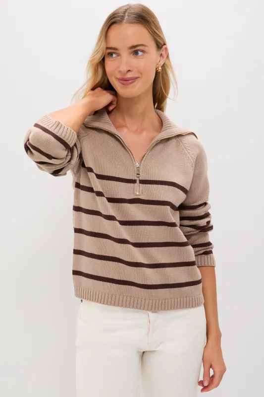 Tan & Brown Stripe Jasper Quarter Zip Sweater sold by Tuckernuck