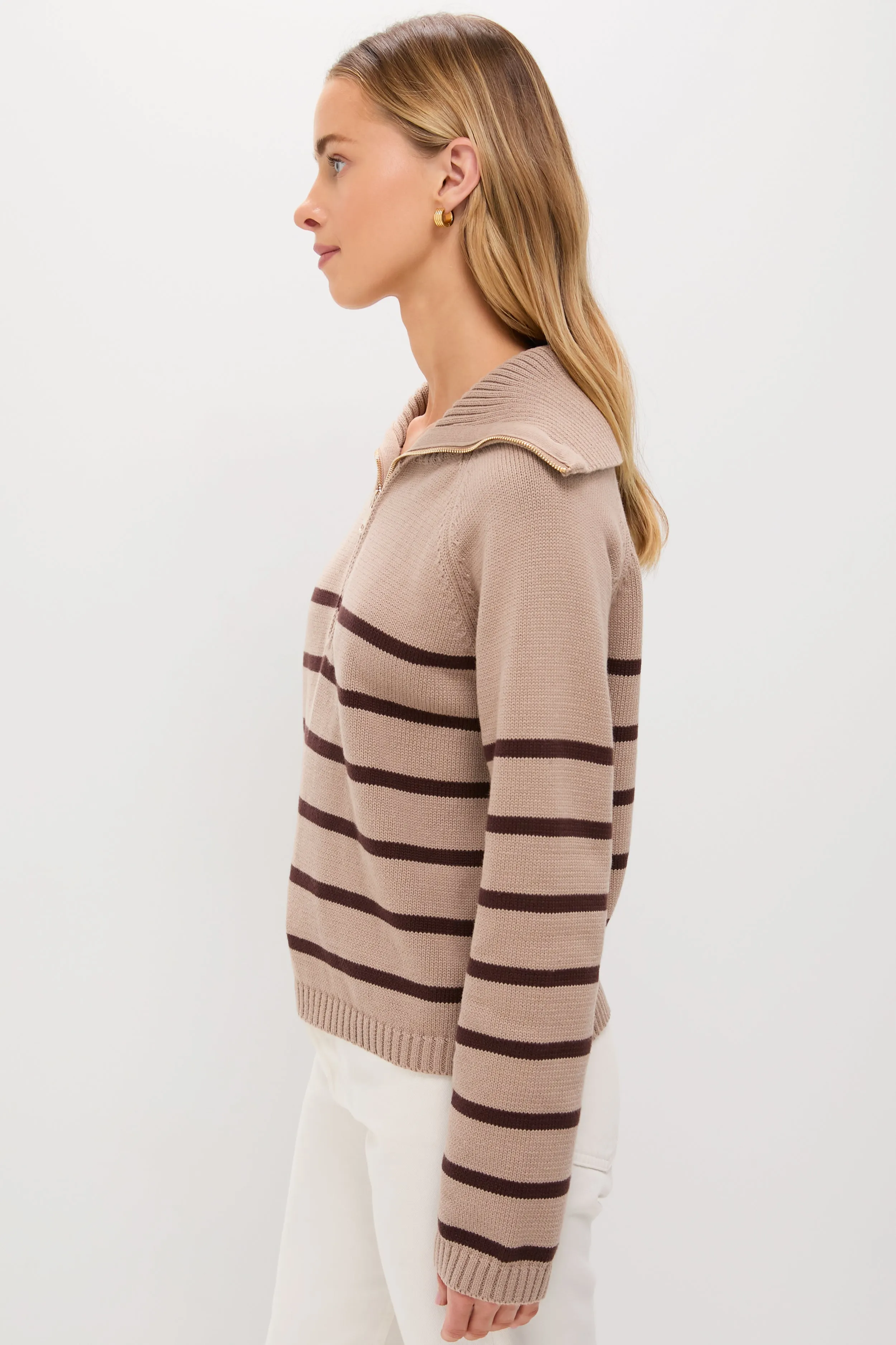 Tan & Brown Stripe Jasper Quarter Zip Sweater sold by Tuckernuck product image thumbnail 3