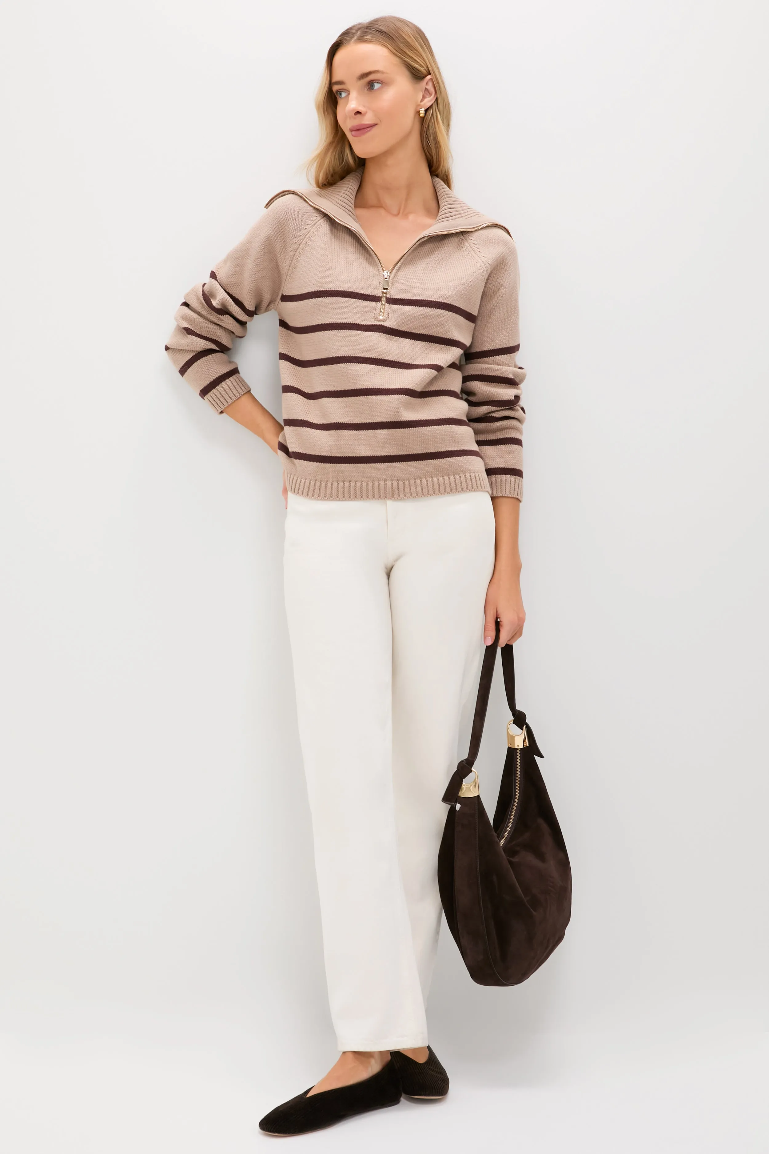 Tan & Brown Stripe Jasper Quarter Zip Sweater sold by Tuckernuck product image thumbnail 2
