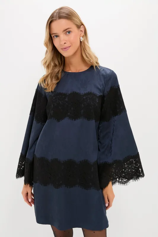 Navy Jacquard and Black Lace Camilla Dress sold by Tuckernuck