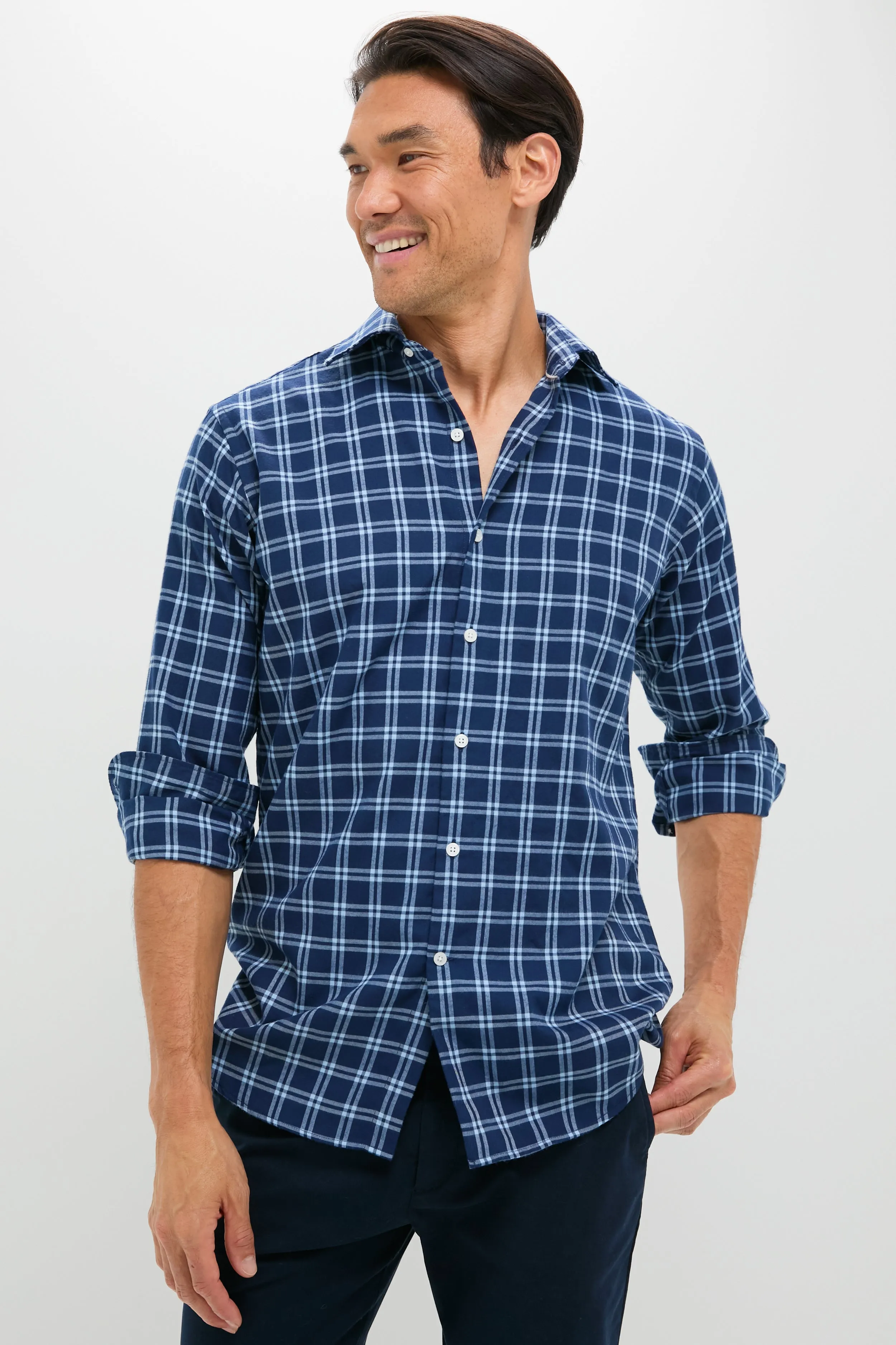 Navy Mystic Performance Flannel Sport Shirt sold by Tuckernuck