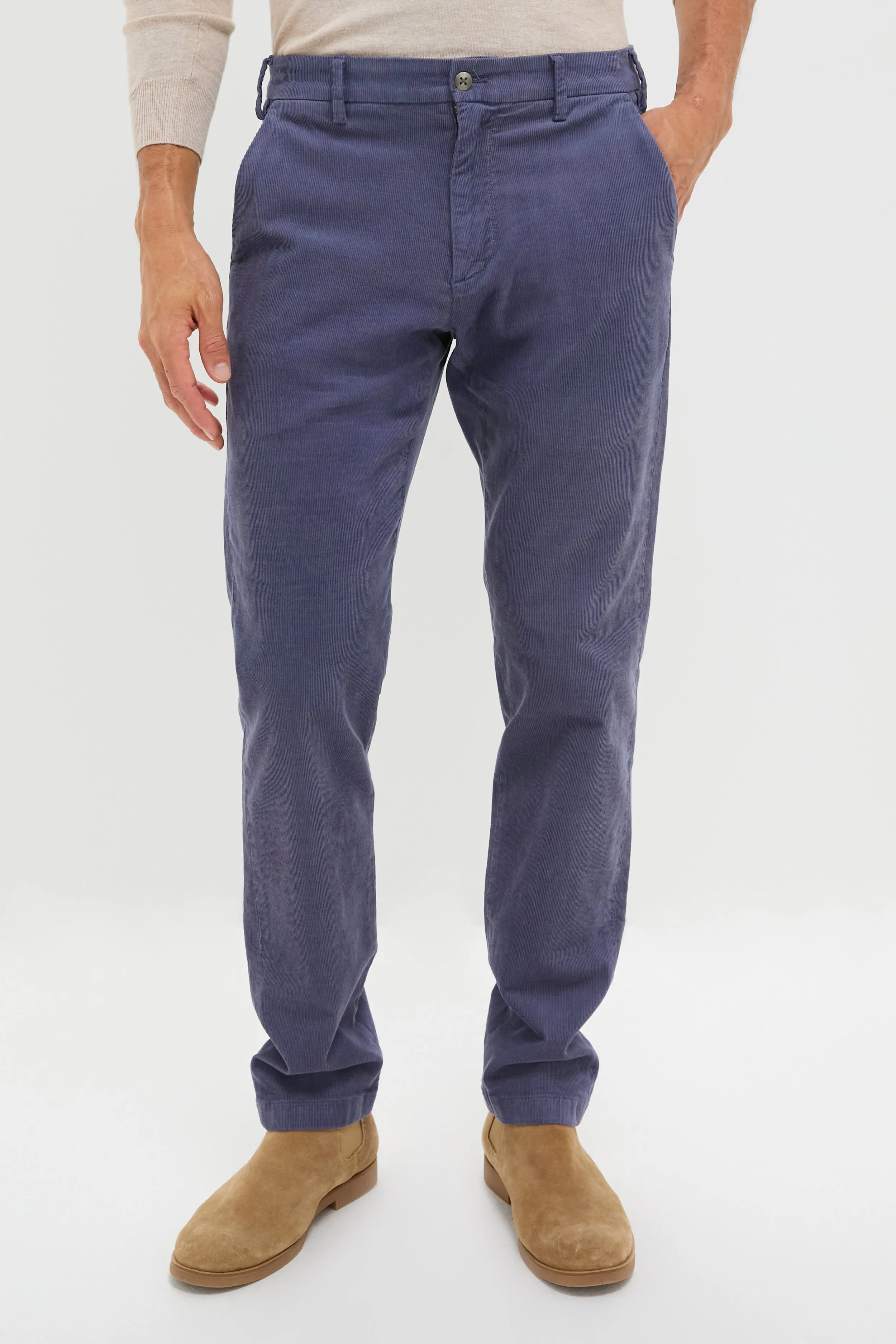 Blue Haze Superior Soft Corduroy Flat Front Trouser sold by Tuckernuck