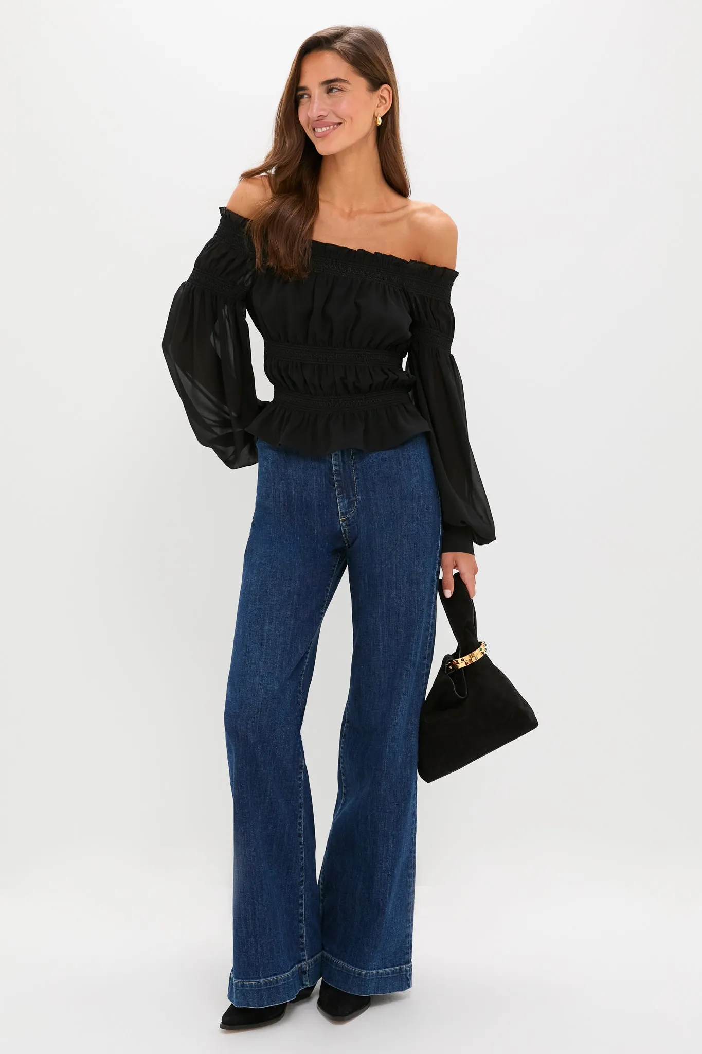 Black Georgette Adeline Top sold by Tuckernuck