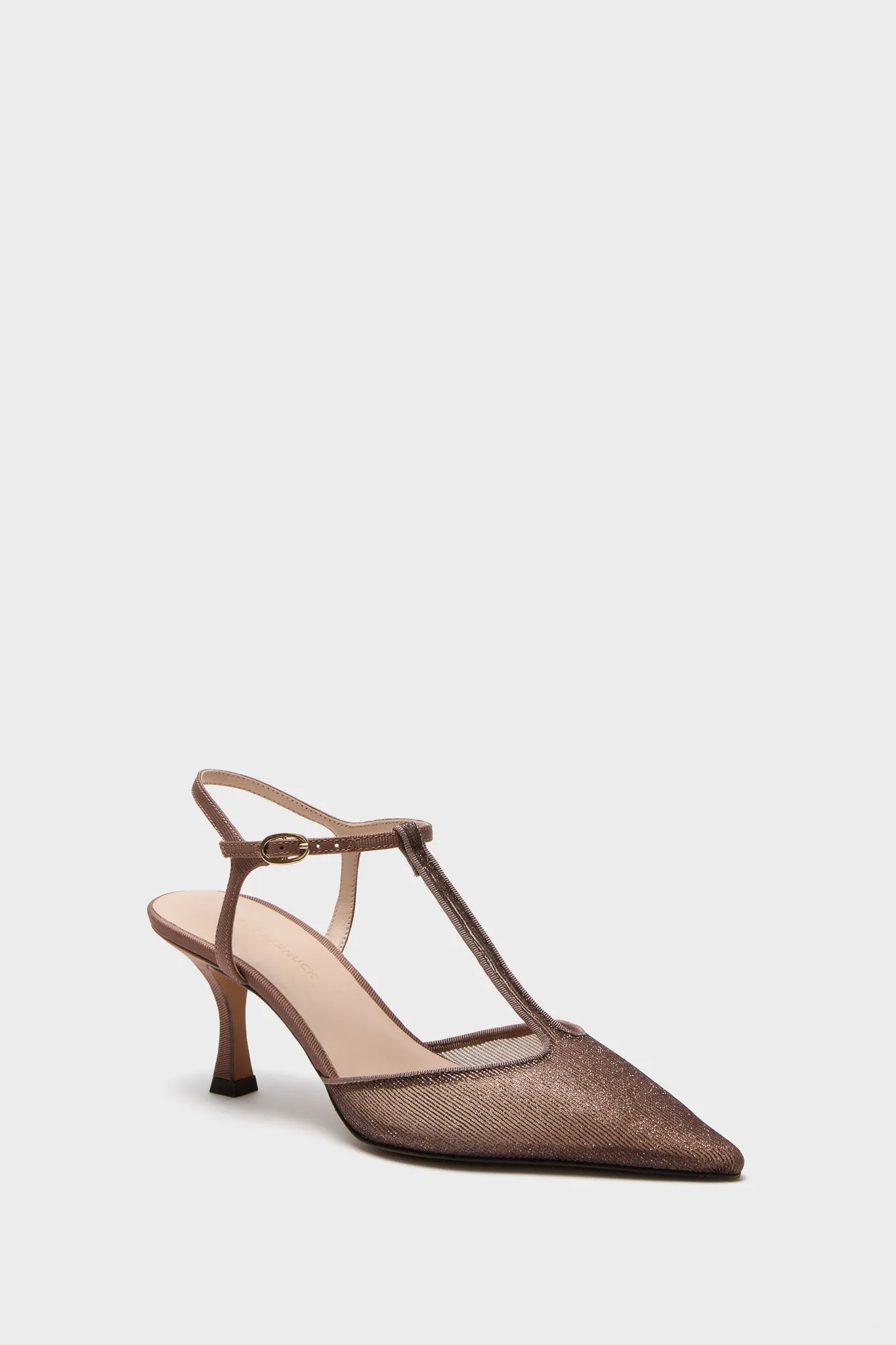 Mauve Metallic Mesh Margot Heels sold by Tuckernuck