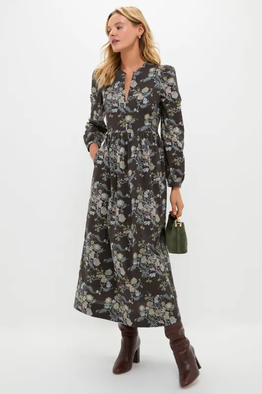 Long Sleeve Brown Multi Floral Oslo Midi Dress made by Hyacinth House