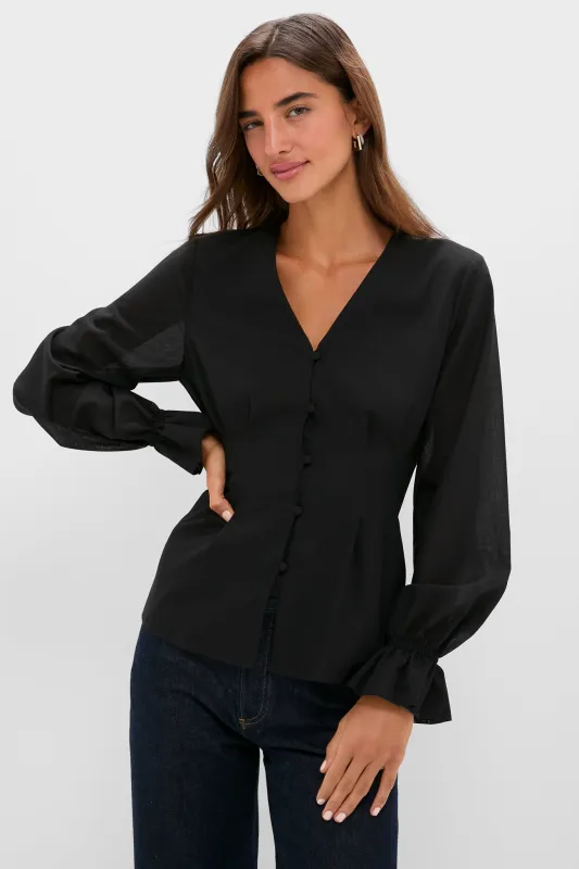 Black Wool Chiffon Madison Blouse sold by Tuckernuck