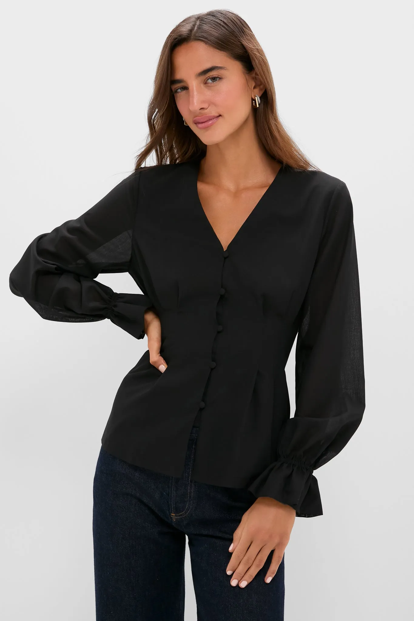 Black Wool Chiffon Madison Blouse sold by Tuckernuck