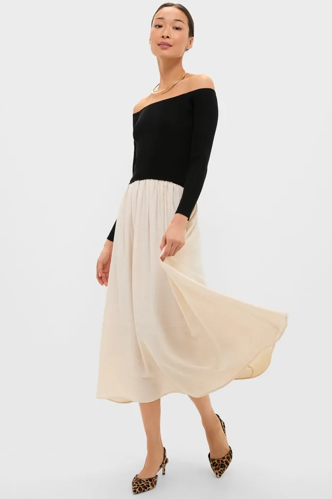 Black and Ivory Off Shoulder Maxi Dress sold by Tuckernuck