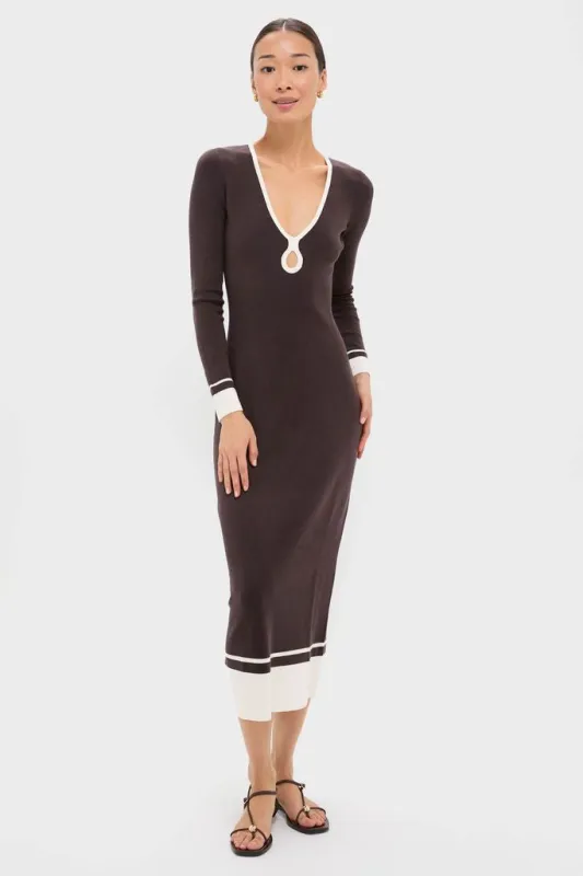 Espresso Egret Long Sleeve Ribbed Maxi Dress made by Onia