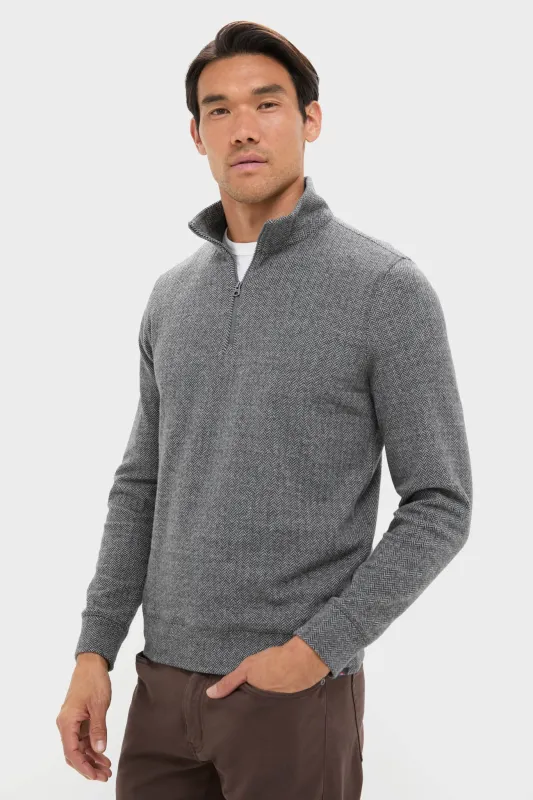 Alpine Gray Herringbone Legend Sweater Quarter Zip sold by Tuckernuck