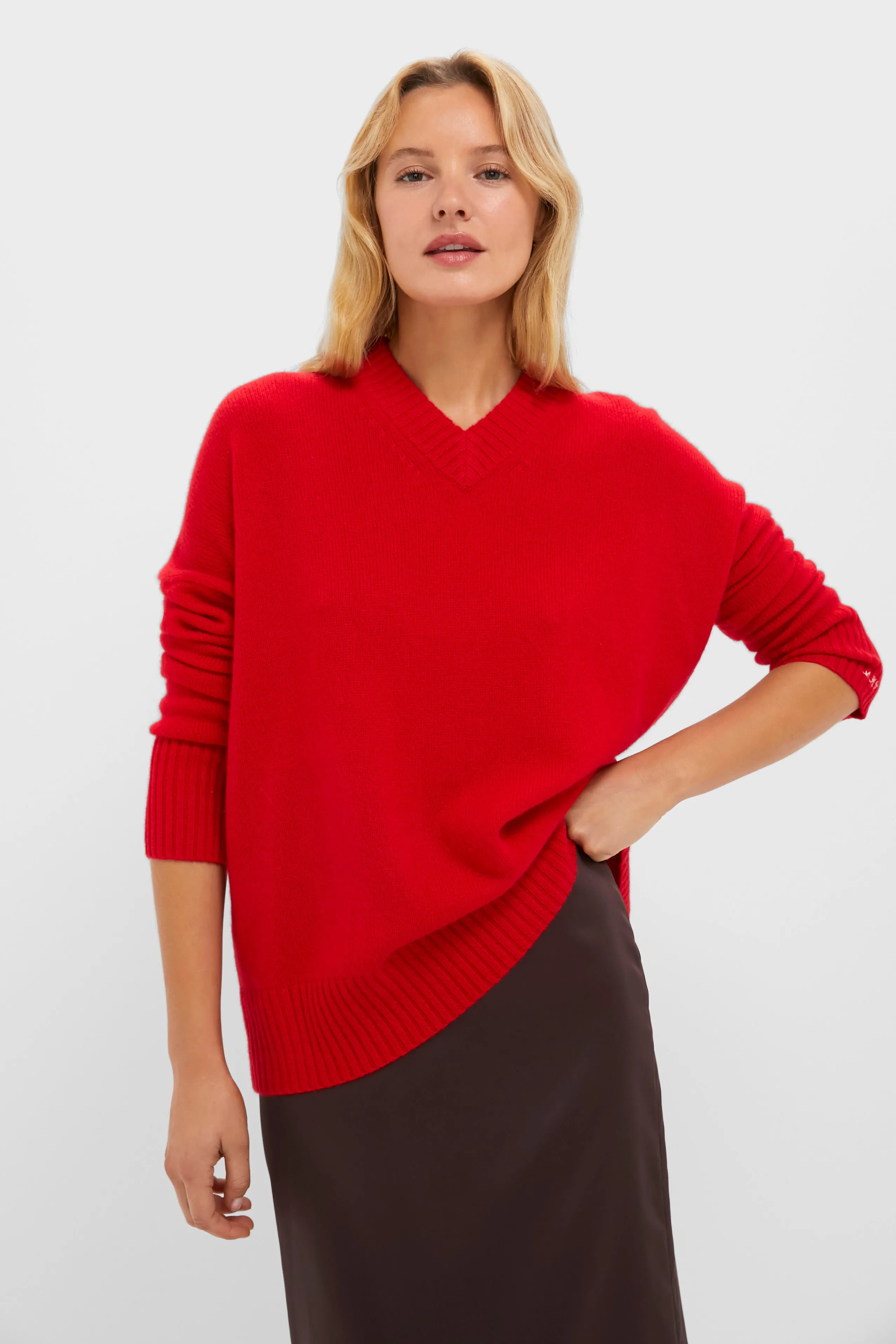 Martin Red Cashmere Cassie V-Neck Cashmere Sweater sold by Tuckernuck