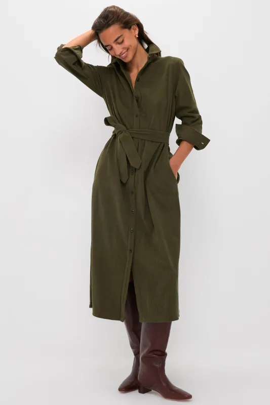 Olive Wide Wale Corduroy Tara Shirt Dress sold by Tuckernuck