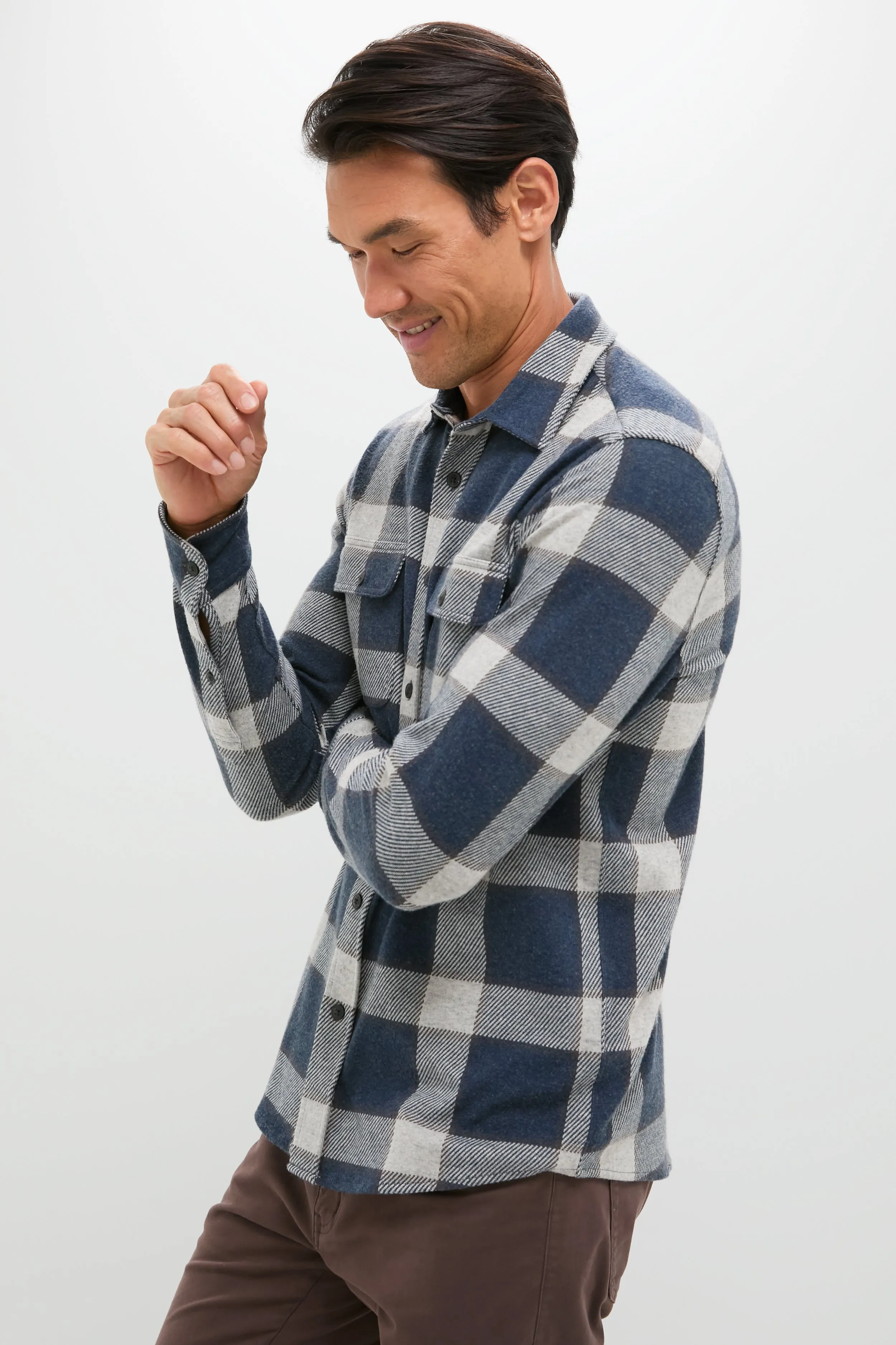 Navy Cloud Plaid Legend Sweater Shirt sold by Tuckernuck product image thumbnail 3