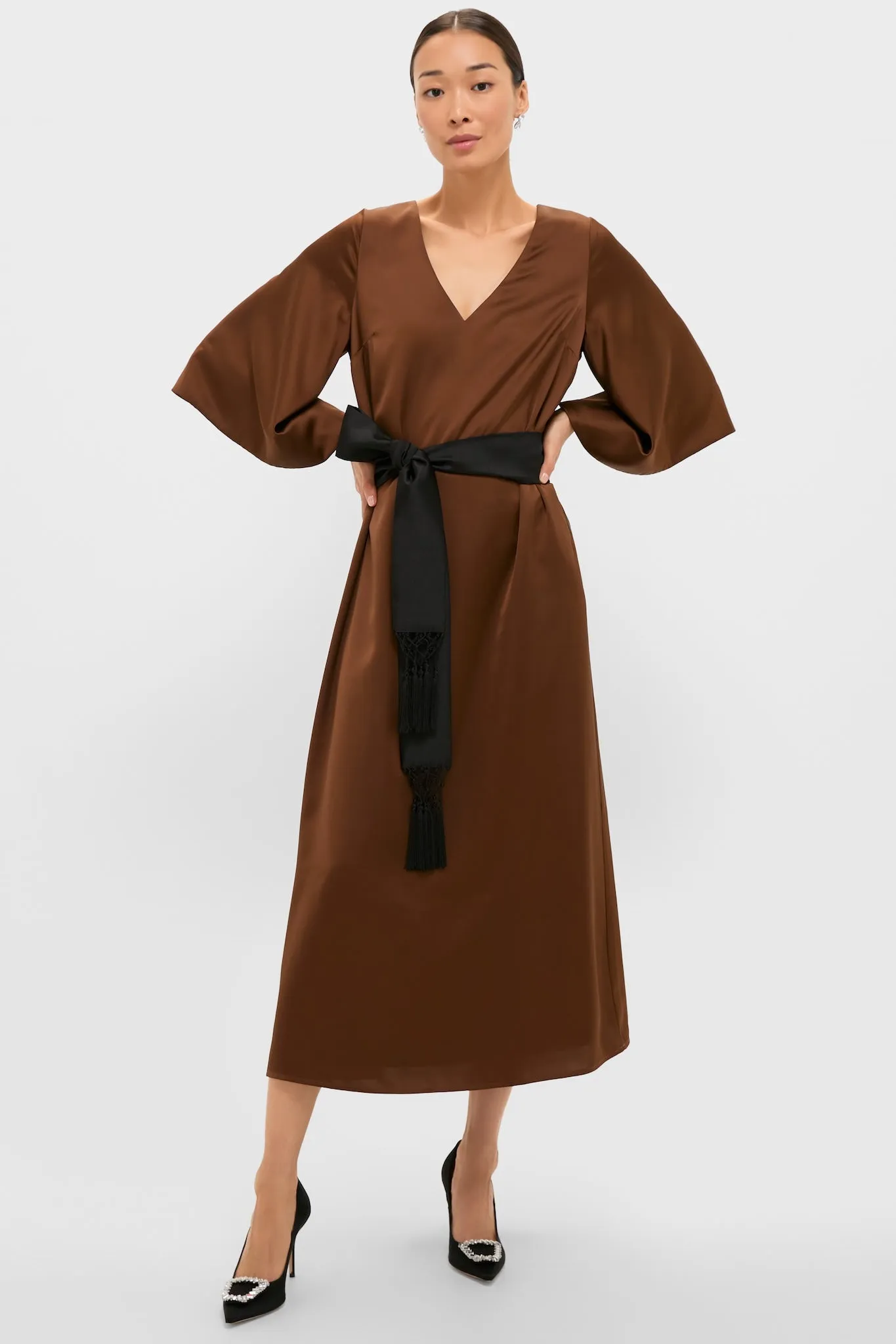 Chocolate Brown Satin Emiliana Maxi Dress sold by Tuckernuck product image thumbnail 2