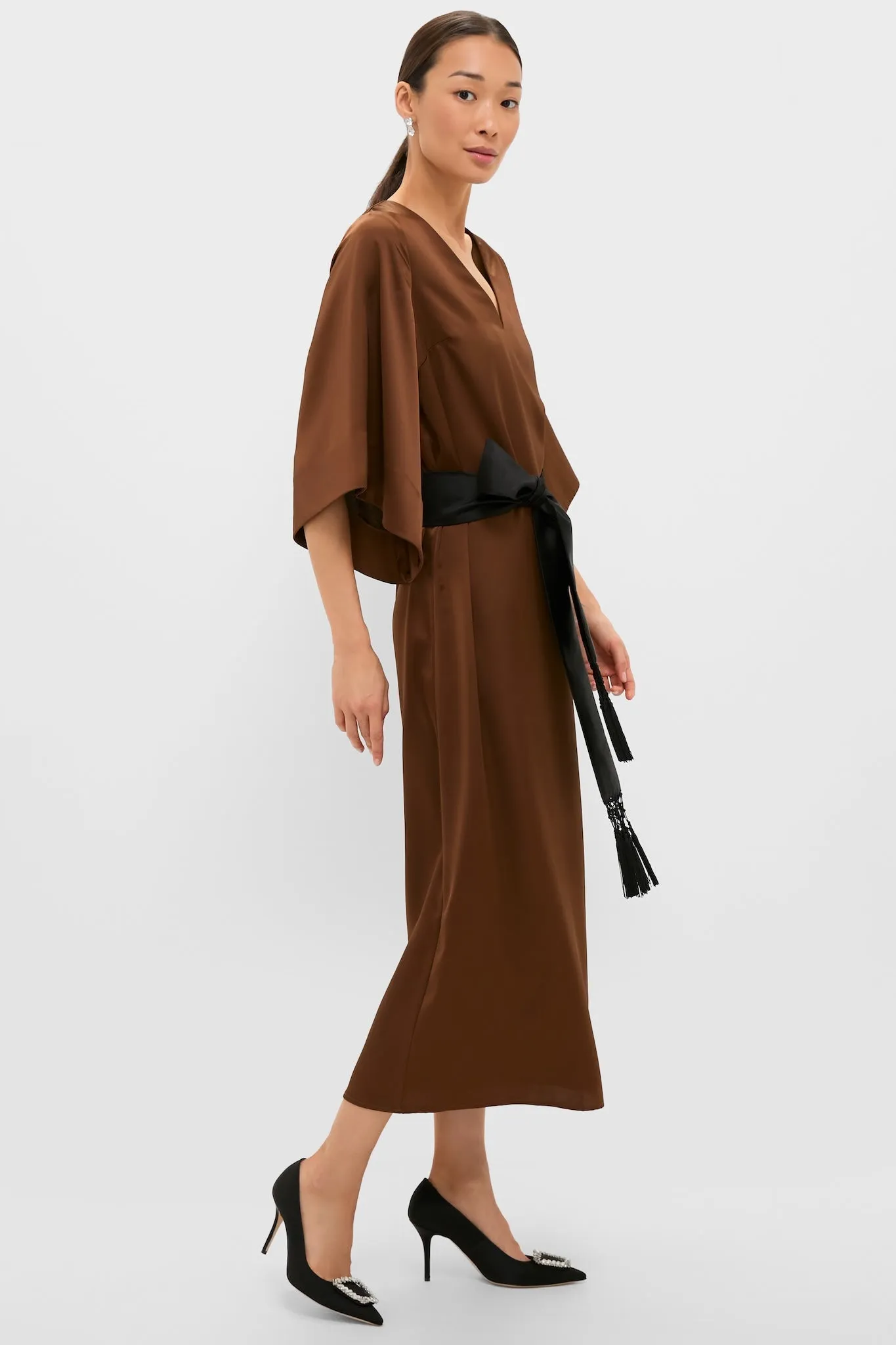 Chocolate Brown Satin Emiliana Maxi Dress sold by Tuckernuck product image thumbnail 4