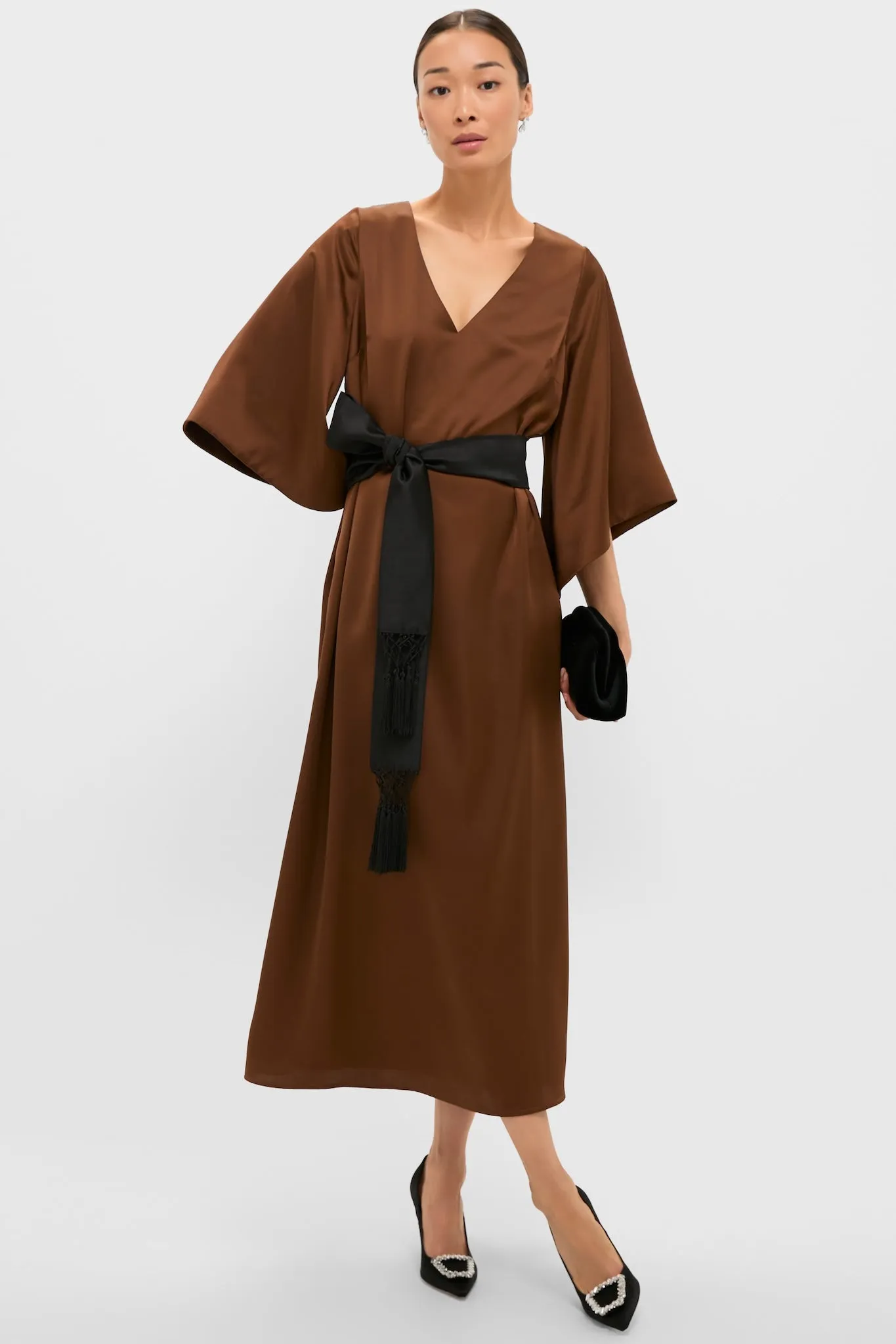 Chocolate Brown Satin Emiliana Maxi Dress sold by Tuckernuck product image thumbnail 3