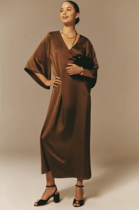 Chocolate Brown Satin Emiliana Maxi Dress sold by Tuckernuck