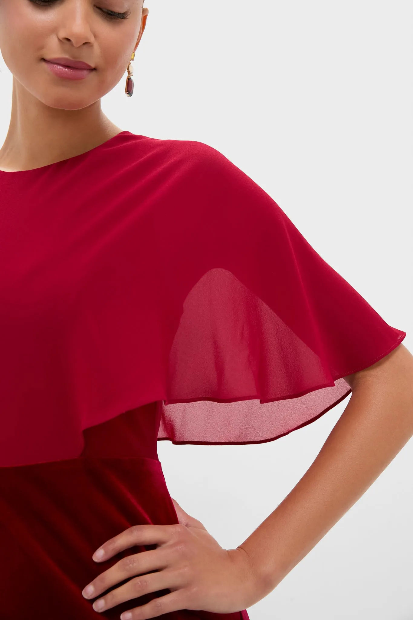 Cranberry Velvet Chiffon Mixed Media Cape Leah Dress sold by Tuckernuck product image thumbnail 5