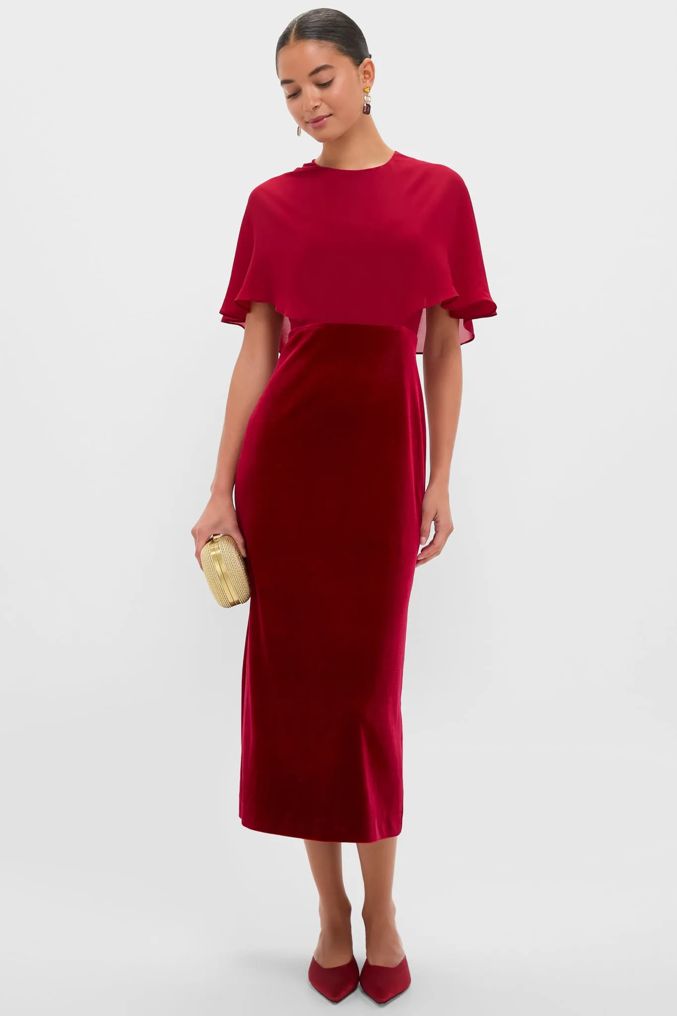 Cranberry Velvet Chiffon Mixed Media Cape Leah Dress sold by Tuckernuck product image thumbnail 2