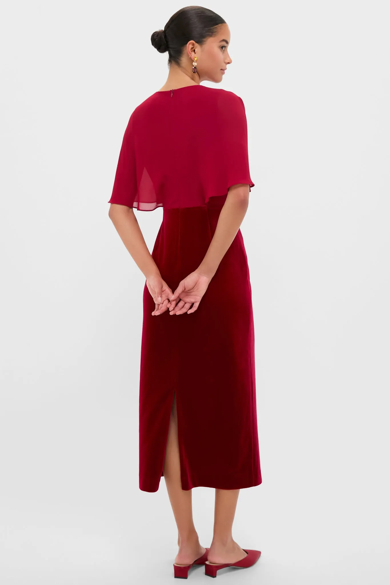 Cranberry Velvet Chiffon Mixed Media Cape Leah Dress sold by Tuckernuck product image thumbnail 4