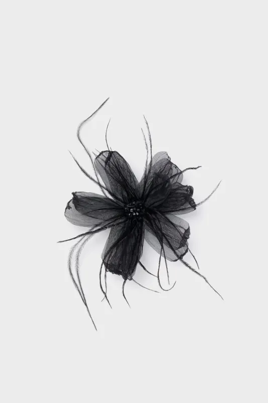 Black Embellished Feather Floral Pin sold by Tuckernuck