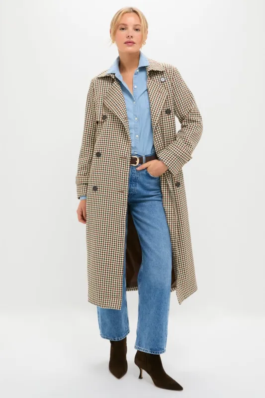 Brown Plaid Long Trench Coat sold by Tuckernuck