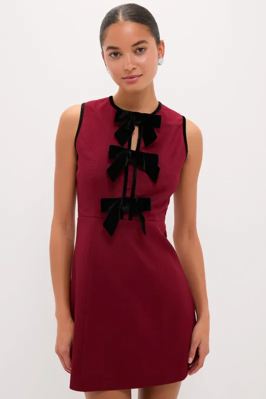 Cranberry Velvet Bow Jaclyn Mini Dress sold by Tuckernuck