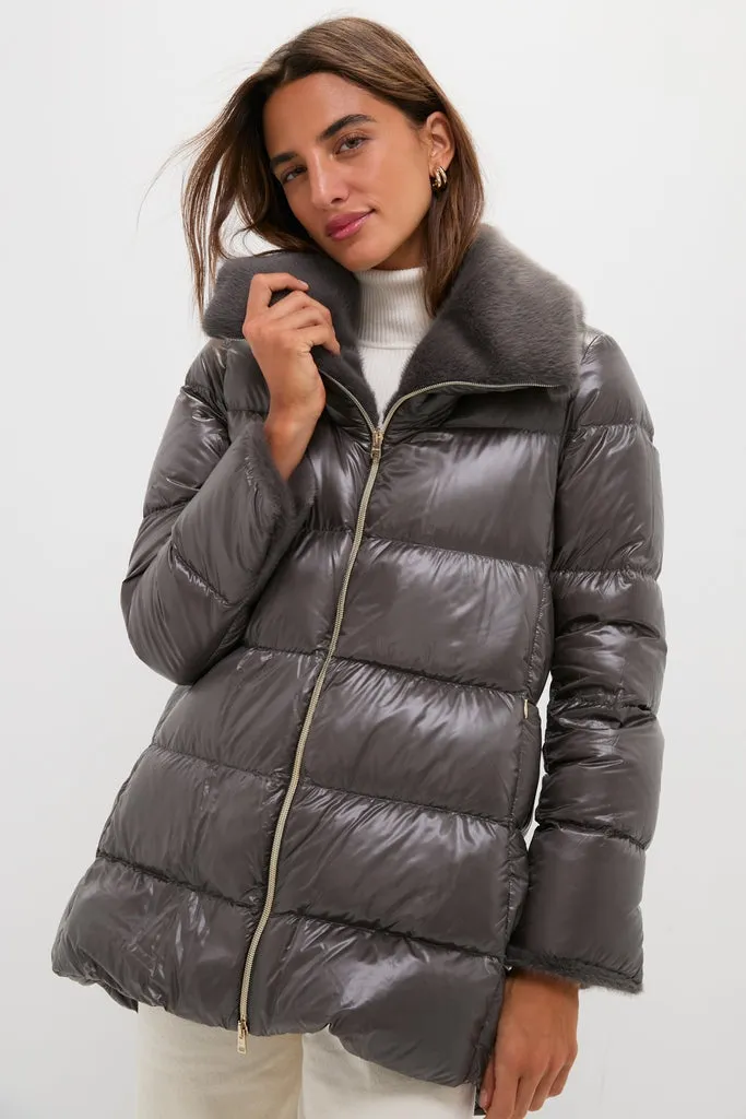 Anthracite Nylon Ultralight Mid-Thigh Jacket with Faux Fur Collar sold by Tuckernuck