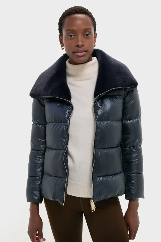 Blue Navy Nylon Ultralight Short Jacket with Faux Fur Collar sold by Tuckernuck