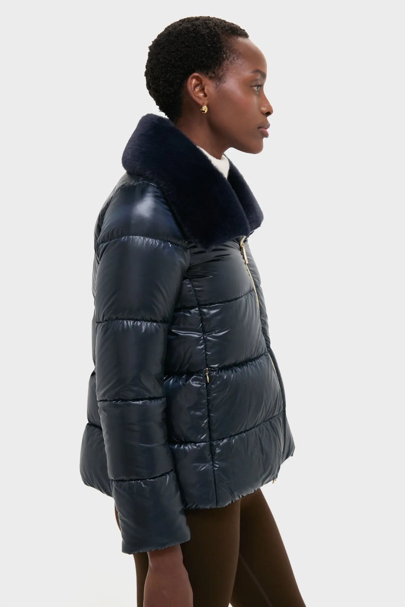 Blue Navy Nylon Ultralight Short Jacket with Faux Fur Collar sold by Tuckernuck product image thumbnail 5