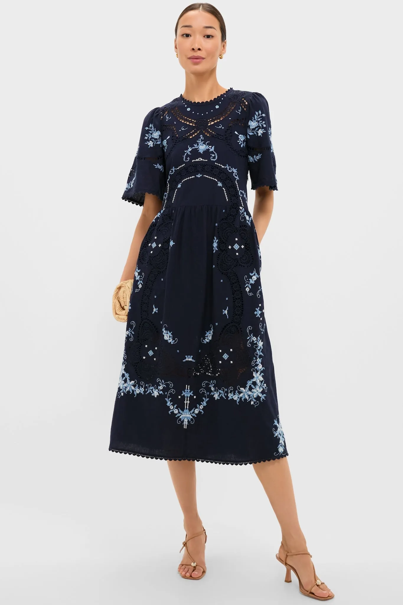 Exclusive Navy Edwina Embroidery Midi Dress sold by Tuckernuck product image thumbnail 2