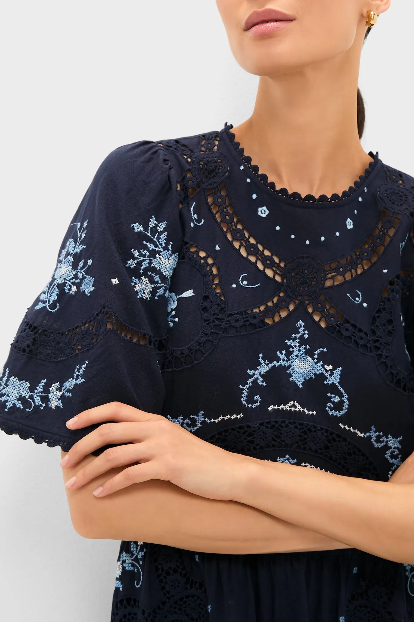 Exclusive Navy Edwina Embroidery Midi Dress sold by Tuckernuck product image thumbnail 5