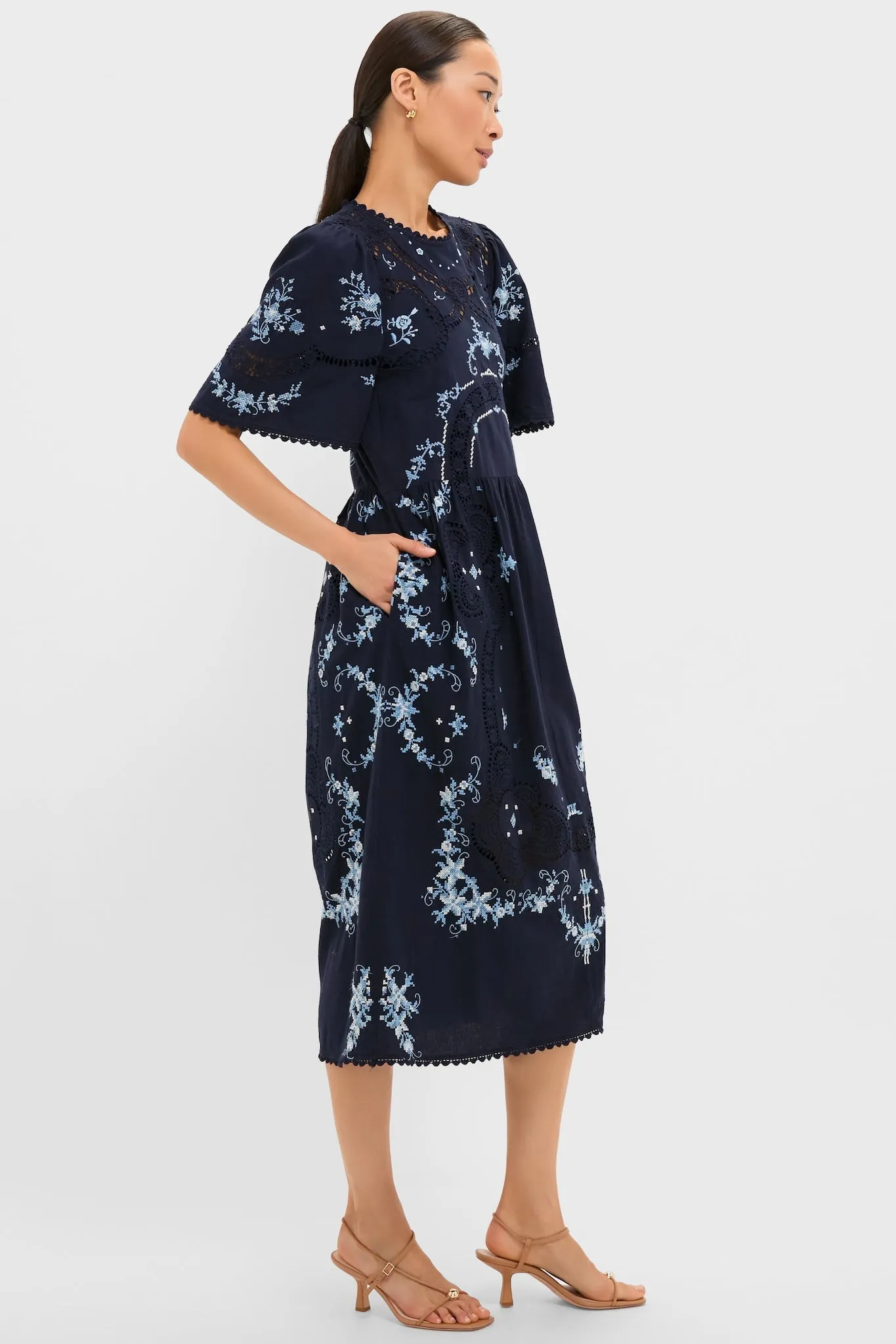 Exclusive Navy Edwina Embroidery Midi Dress sold by Tuckernuck product image thumbnail 3
