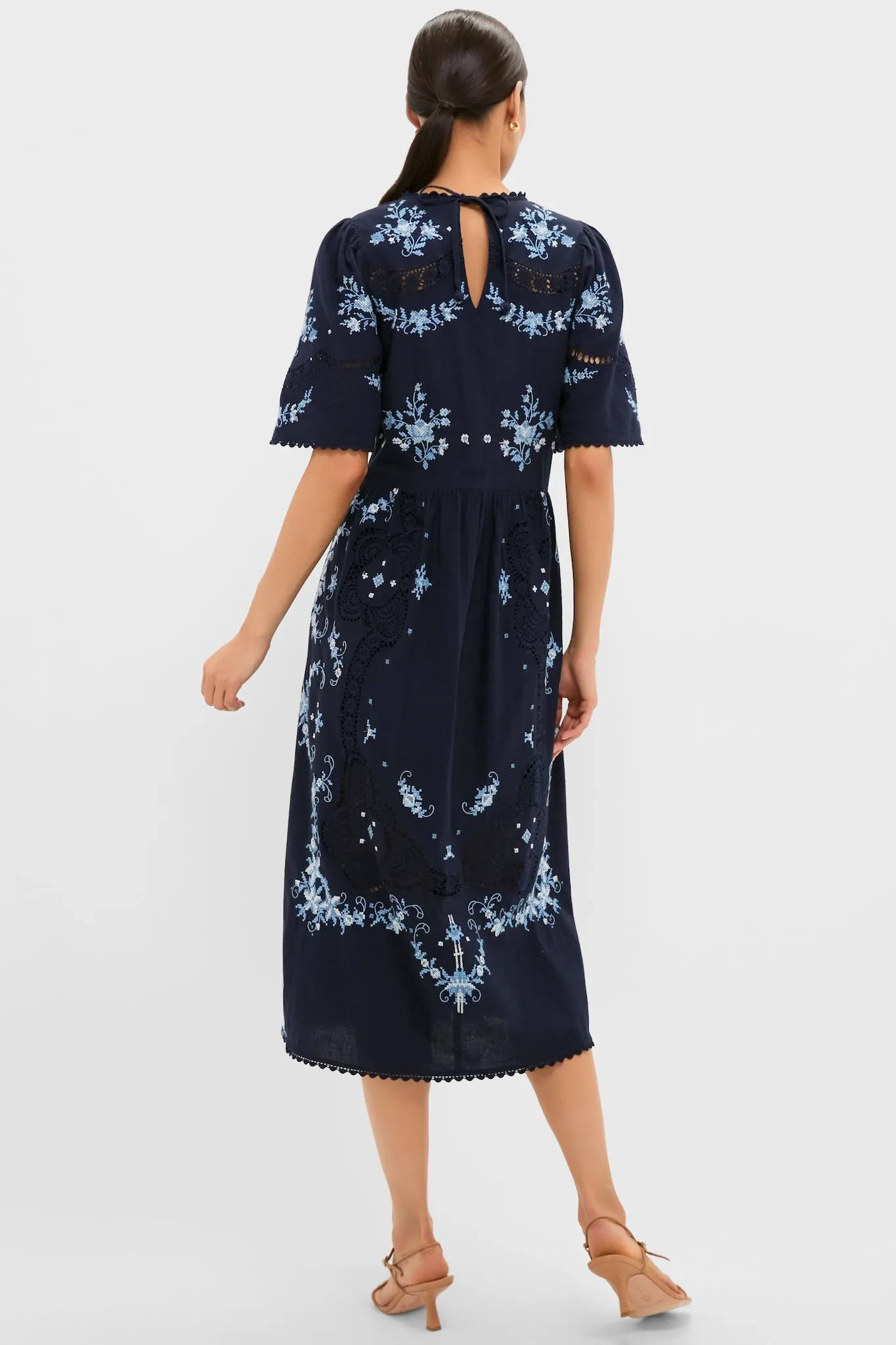 Exclusive Navy Edwina Embroidery Midi Dress sold by Tuckernuck product image thumbnail 4