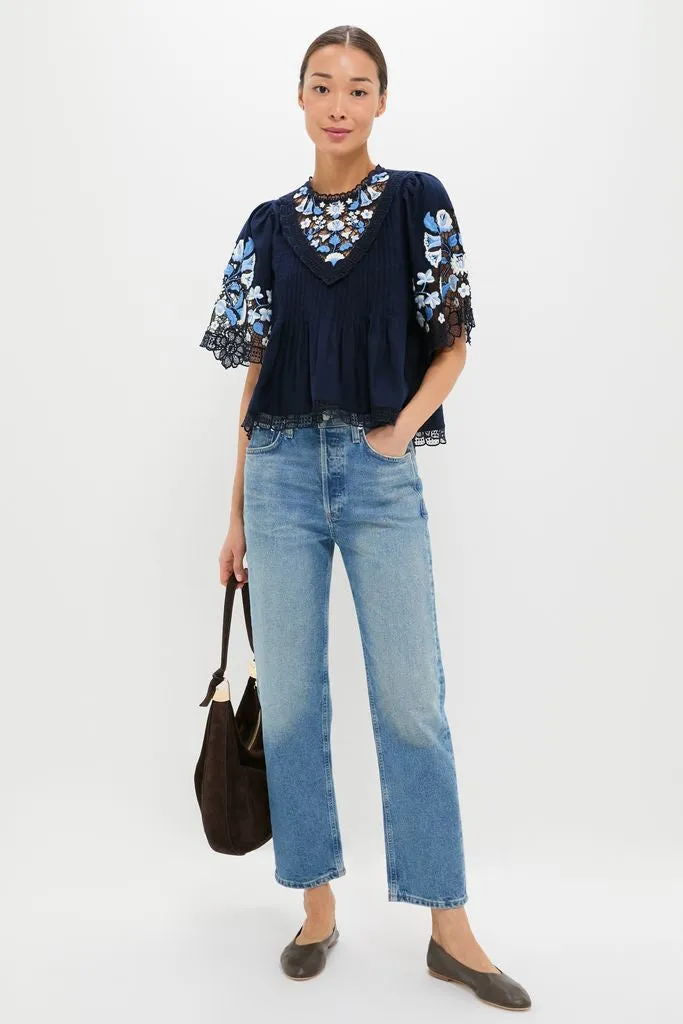 Exclusive Navy Edwina Embroidery Short Sleeve Top sold by Tuckernuck product image thumbnail 2