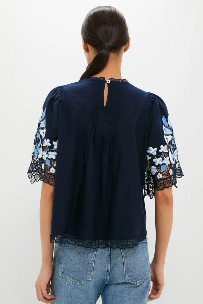 Exclusive Navy Edwina Embroidery Short Sleeve Top sold by Tuckernuck product image thumbnail 4