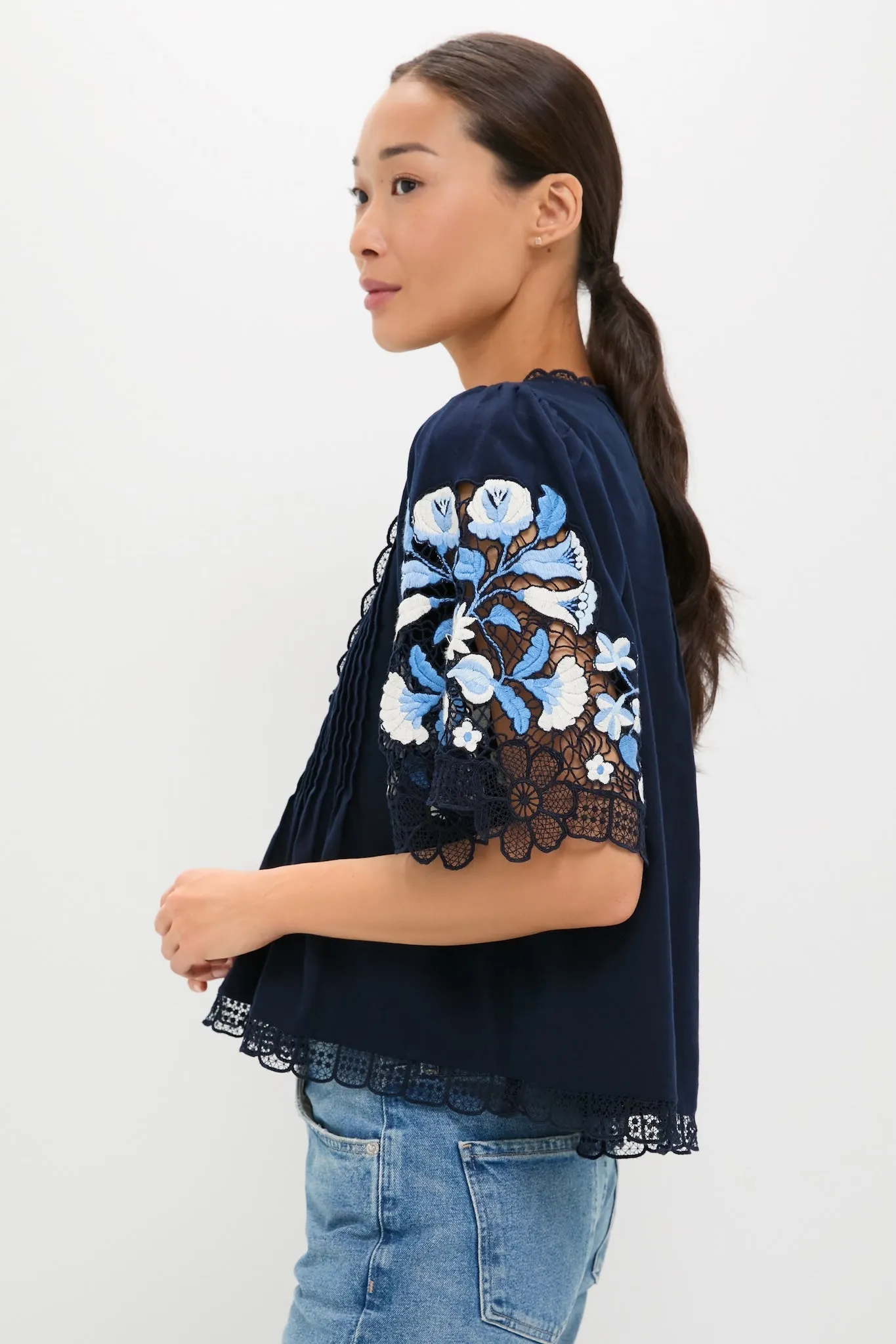 Exclusive Navy Edwina Embroidery Short Sleeve Top sold by Tuckernuck product image thumbnail 3