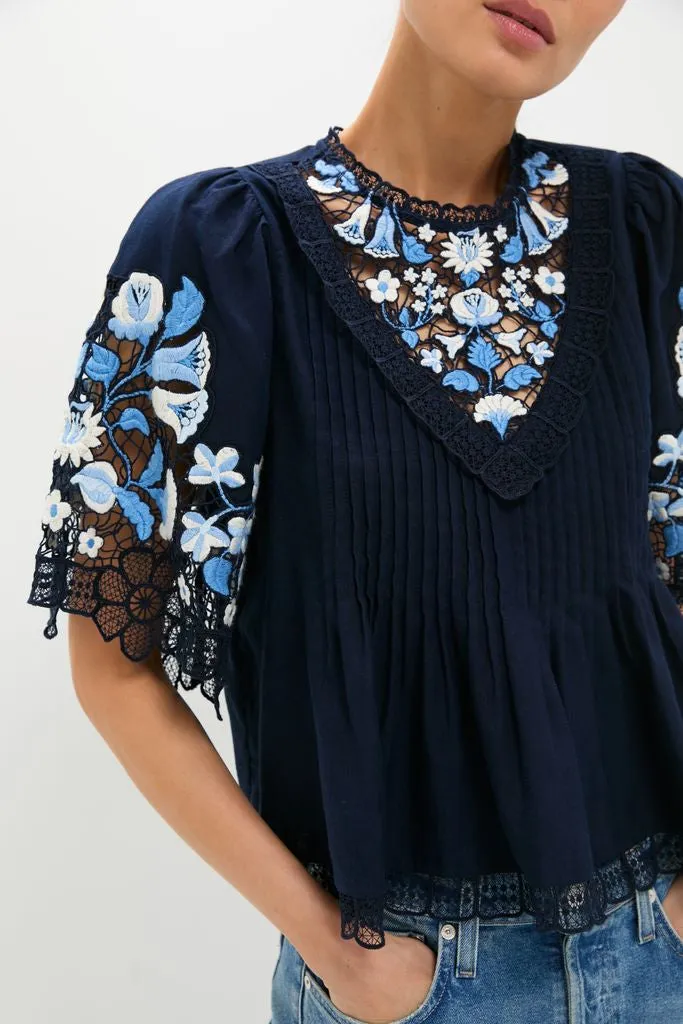 Exclusive Navy Edwina Embroidery Short Sleeve Top sold by Tuckernuck product image thumbnail 5