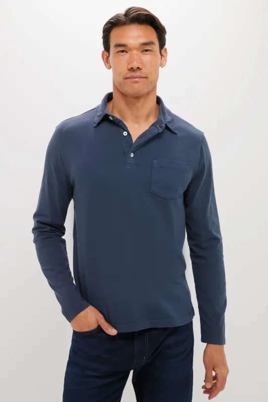 Faded Navy Garment Dyed Long Sleeve Polo sold by Tuckernuck
