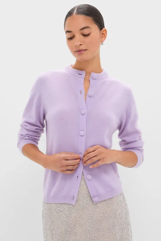 Lavender Frost Cashmere Covered Button Quinn Cardigan sold by Tuckernuck