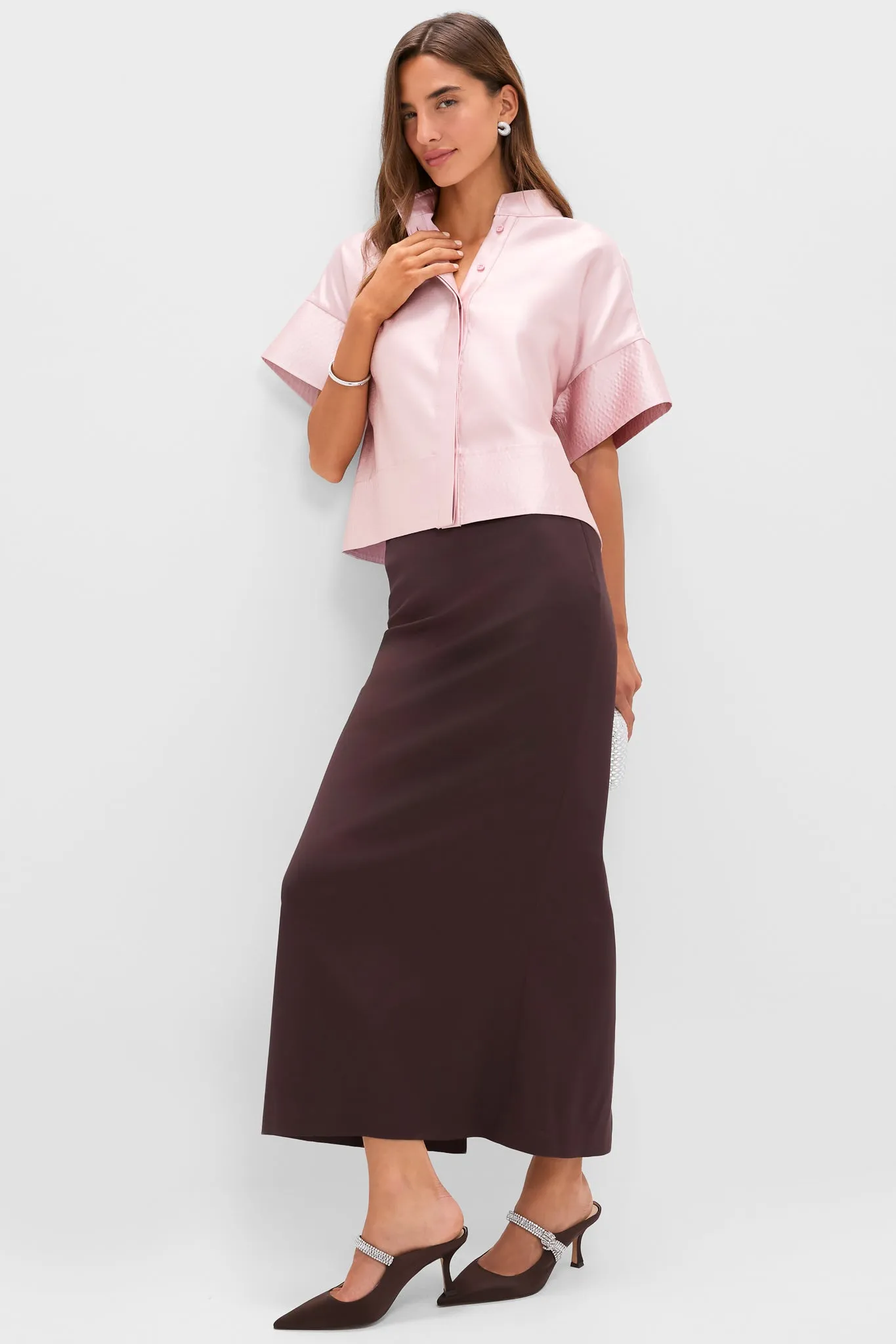 Light Pink Dupioni Trapunto Stitch Sofia Shirt sold by Tuckernuck