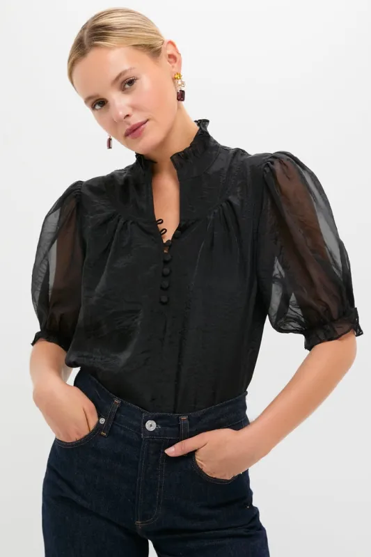 Black Chiffon Selena Blouse sold by Tuckernuck