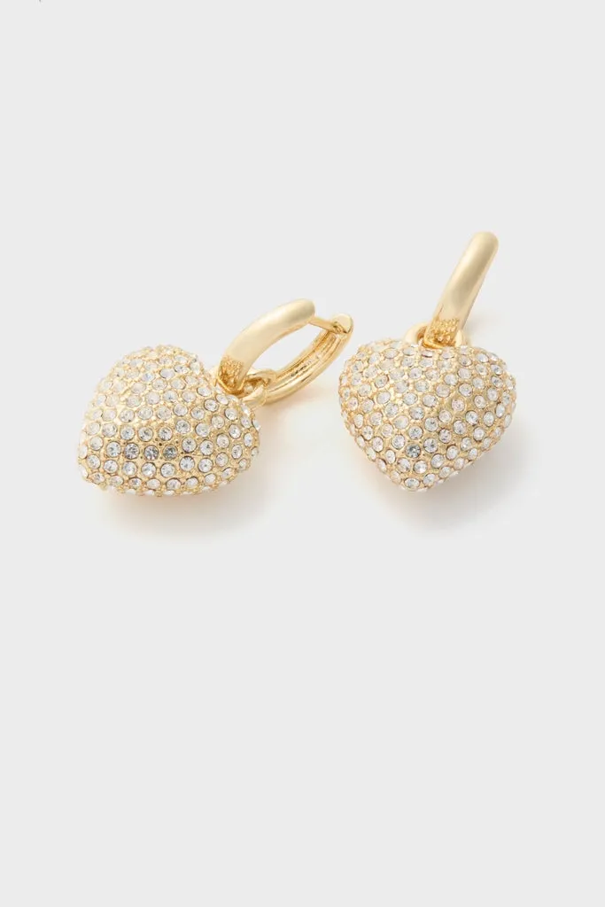 Gold The Mini Pave Puffy Heart Earrings sold by Tuckernuck