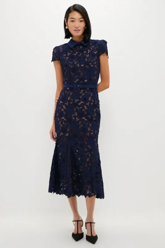 Navy Guipure Lace Midi Dress sold by Tuckernuck