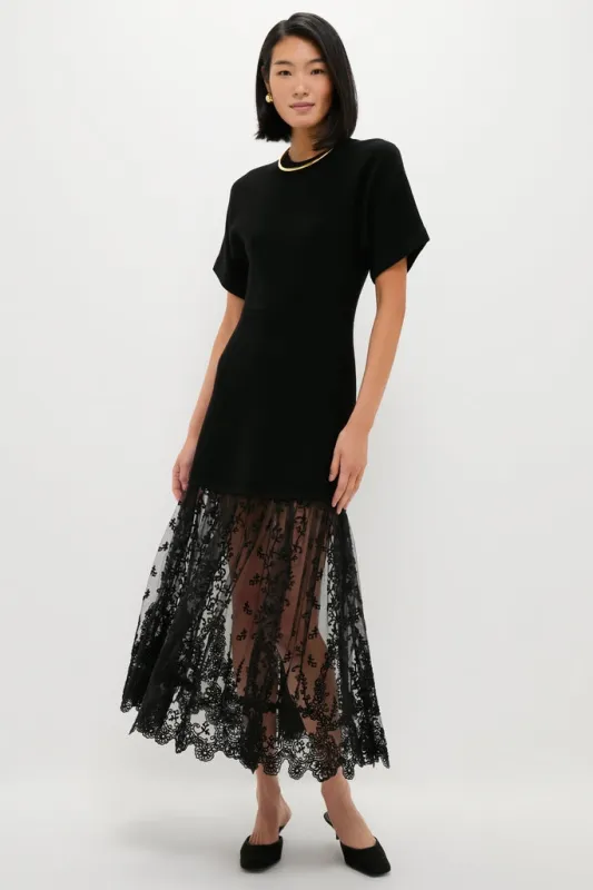 Black Diane Knit Lace Combo Knit Dress made by Sea New York