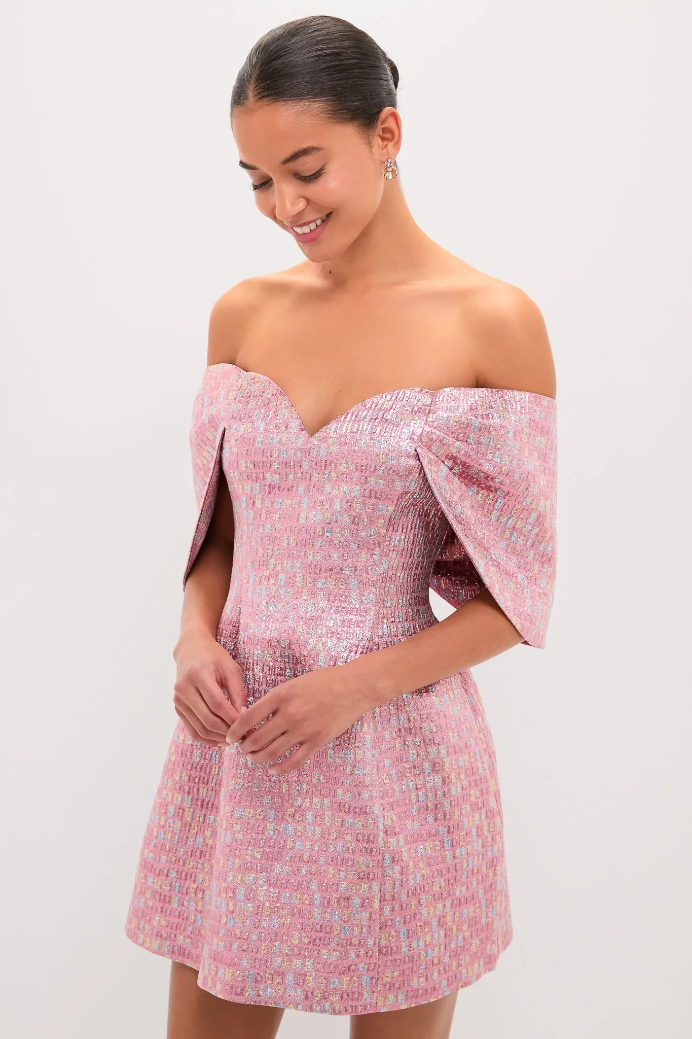 Pink Multi Jacquard Off-the-Shoulder Kara Mini Dress sold by Tuckernuck product image thumbnail 3