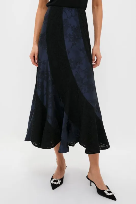 Navy Jacquard and Black Lace Mallory Skirt sold by Tuckernuck