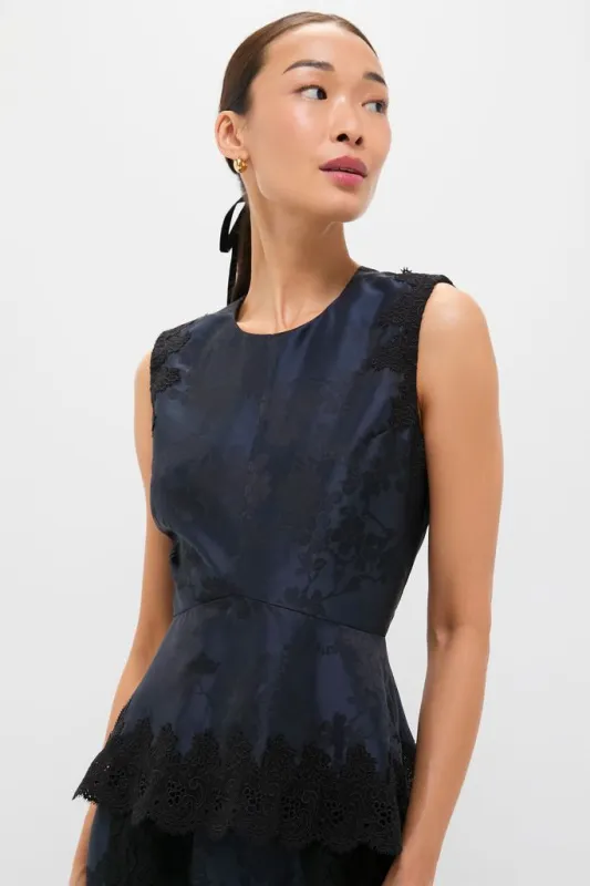 Navy Jacquard and Black Lace Margy Top sold by Tuckernuck