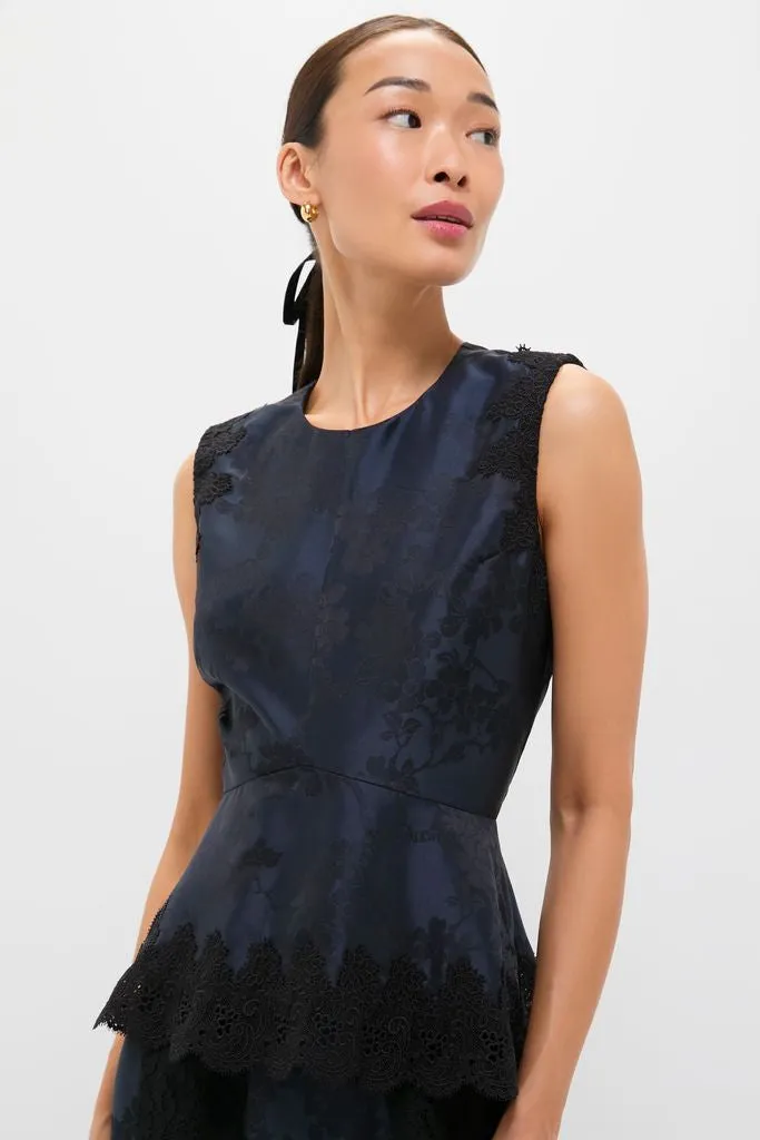 Navy Jacquard and Black Lace Margy Top sold by Tuckernuck