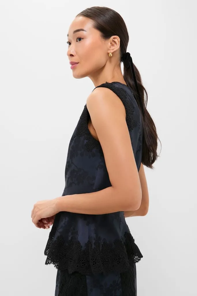 Navy Jacquard and Black Lace Margy Top sold by Tuckernuck product image thumbnail 3